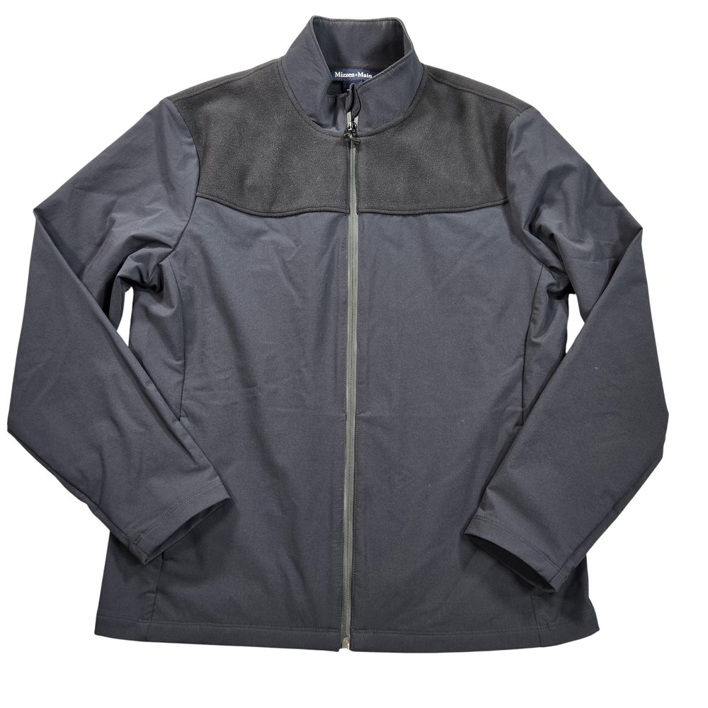 Mizzen+Main Jacket Mens Medium Gray Softshell Fleece Yoke Full Zip Outdoor Layer